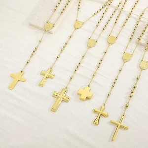 Stainless Steel Niche Design Cross Retro Beaded Necklace Clavicle Chain for Women
