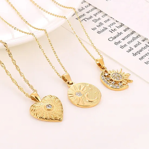Irregular Pattern Square Necklace with Stars, Moon, Sun, and Entertainment Pendant Inlaid with Zircon Stainless Steel Necklace