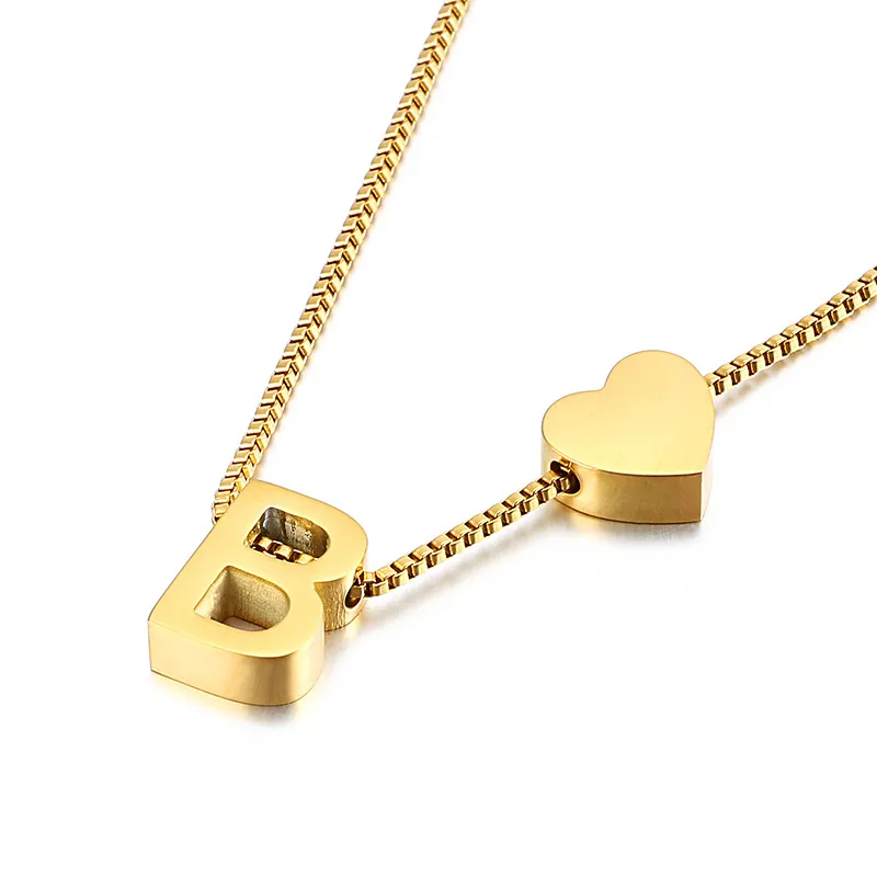 Stylish 26 Capital Letters Heart-Shaped Pull-out Stainless Steel Necklace