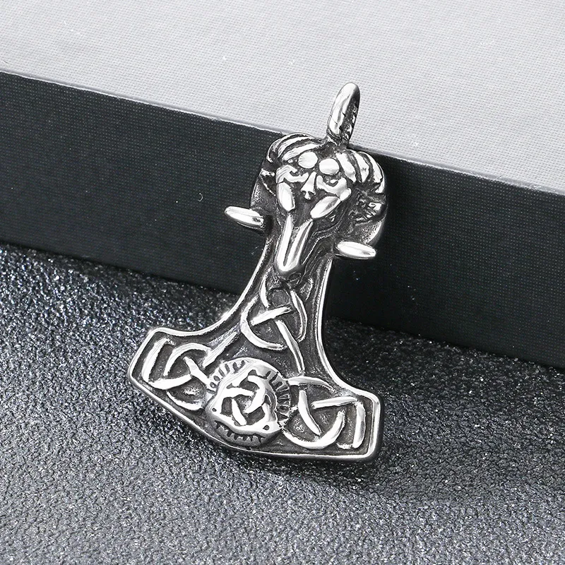 Nordic Viking Thor's Hammer Odin Pendant Retro Personality Celtic Knot Sheep Head Stainless Steel Men's Pendant