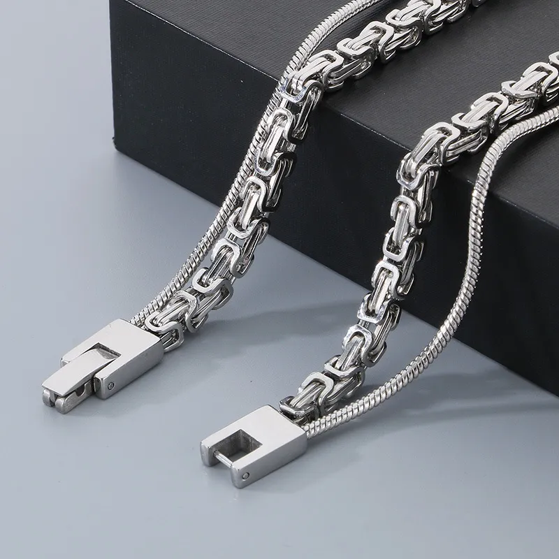 Trendy and Cool Emperor Chain Square Brand Necklace for Men, Double Layered Stainless Steel Military Brand Pendant Supporting Engraving