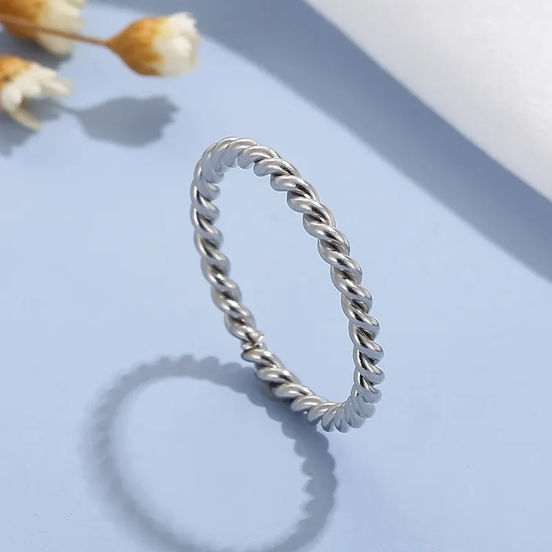 Fashion Simple Style Men and Women Universal Stainless Steel Fried Dough Twists Plain Ring Jewelry