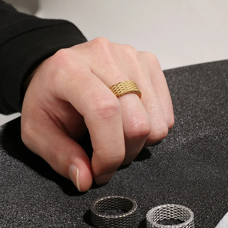 Men's Stainless Steel Jewelry Diamond Patterned Ring Suitable for Daily Wear