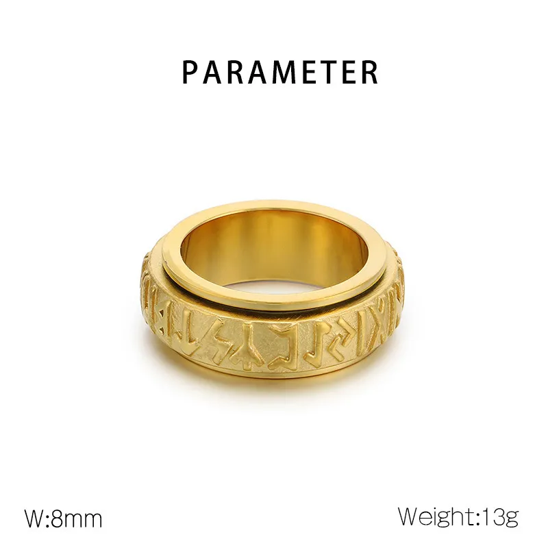 Fashion Retro Stainless Steel Creative Nordic Viking Rune Rotatable Ring Jewelry Wholesale
