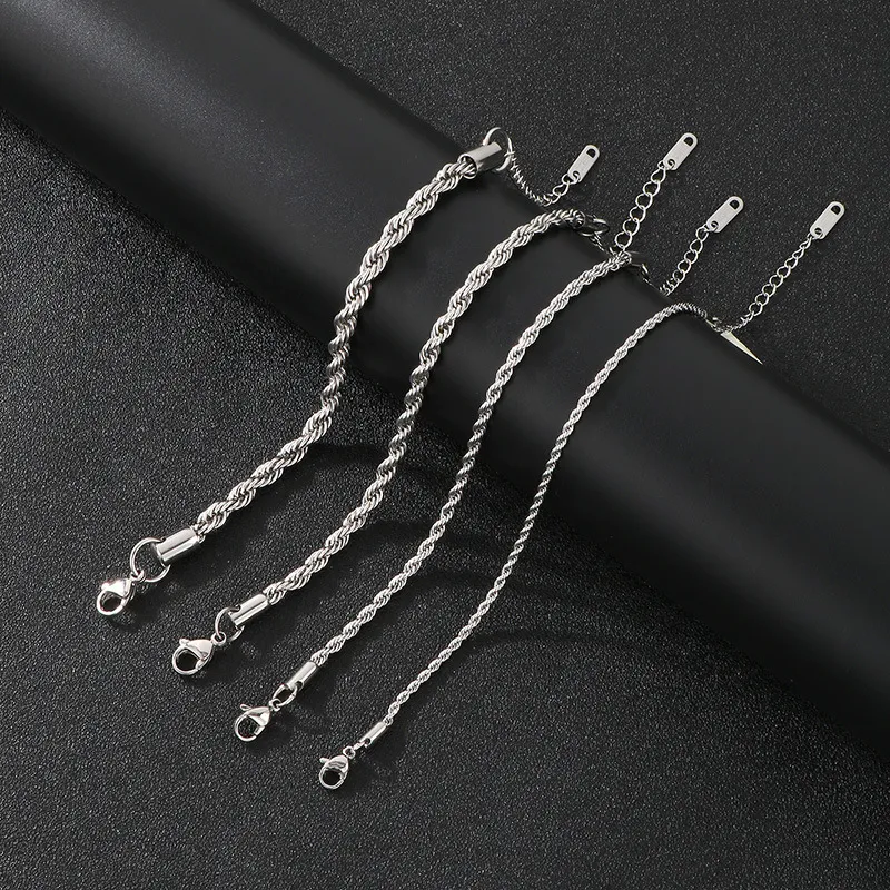 Cross-Border Versatile Vegetarian Bracelet, European and American Popular Hip-Hop Adjustable Fried Dough Twists Chain Stainless Steel Necklace