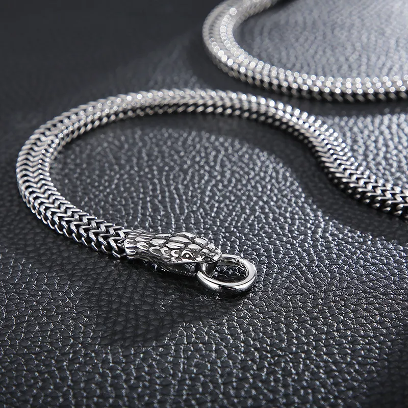 Stainless Steel Cast Double Snake Head Necklace Punk Style Jewelry