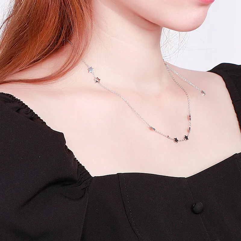 Trendy Stainless Steel Star Choker Necklace with Nine Stars