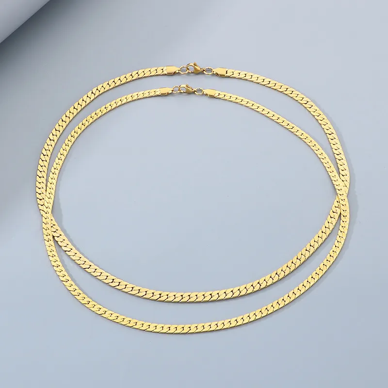 Flat Nk Cuban Chain Stainless Steel Men's and Women's Jewelry Necklace