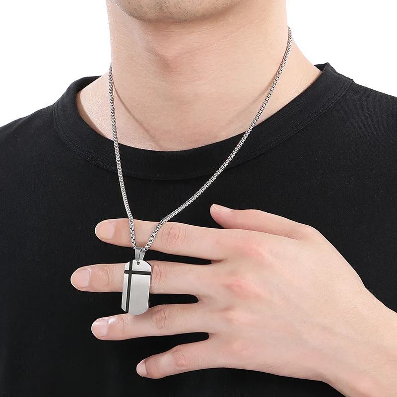 Multiple Optional Stainless Steel Cross Square Men's Wear Simple Crack Military Pendant