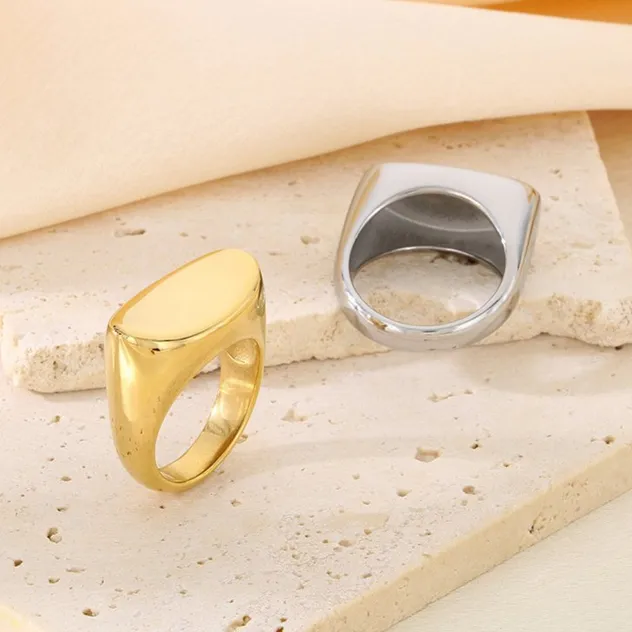 Trendy Irregular Flat Stainless Steel Ring for Hip-Hop Style