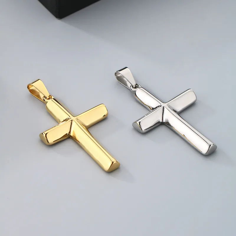 Simple Smooth Cross Pendant Necklace, Stainless Steel Jewelry