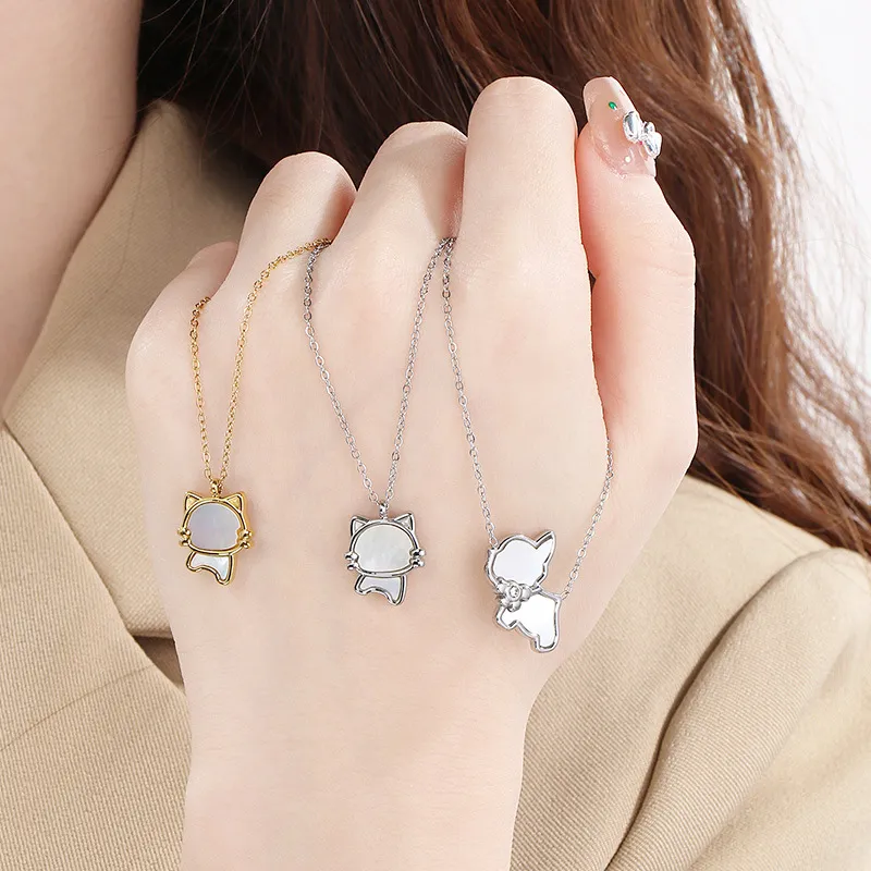 Stainless Steel Paired with Shell, Cat, Dog, Ins Style Jewelry, Collarbone Necklace