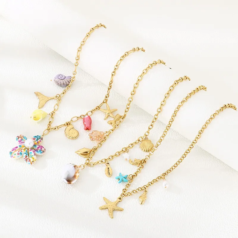 18K Gold Chain Ocean-Inspired Necklace Stainless Steel Jewelry
