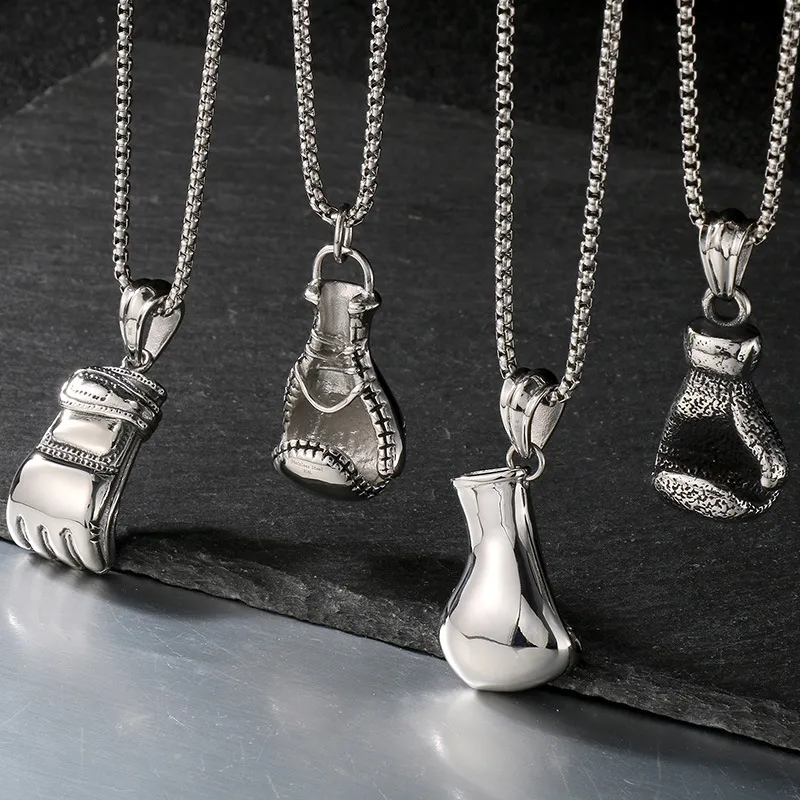 Domineering Personality Boxing Series Sports Hanging Decorations, Vintage Fashion Distressed Stainless Steel Men's Fitness Boxing Gloves Pendant Necklace