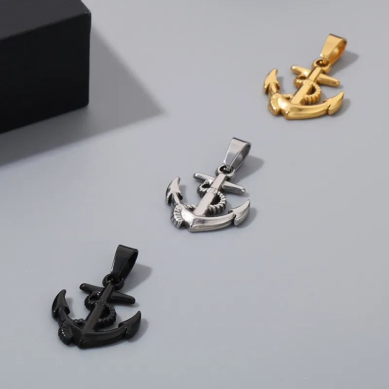 Stainless Steel Boat Anchor Pendant Necklace, Trendy Men's Personalized Retro Cross Jewelry