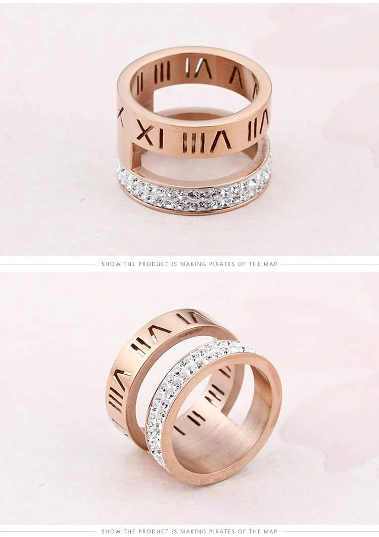 Personality Roman Numeral Diamond-Embedded Stainless Steel Ring Men Women Wholesale