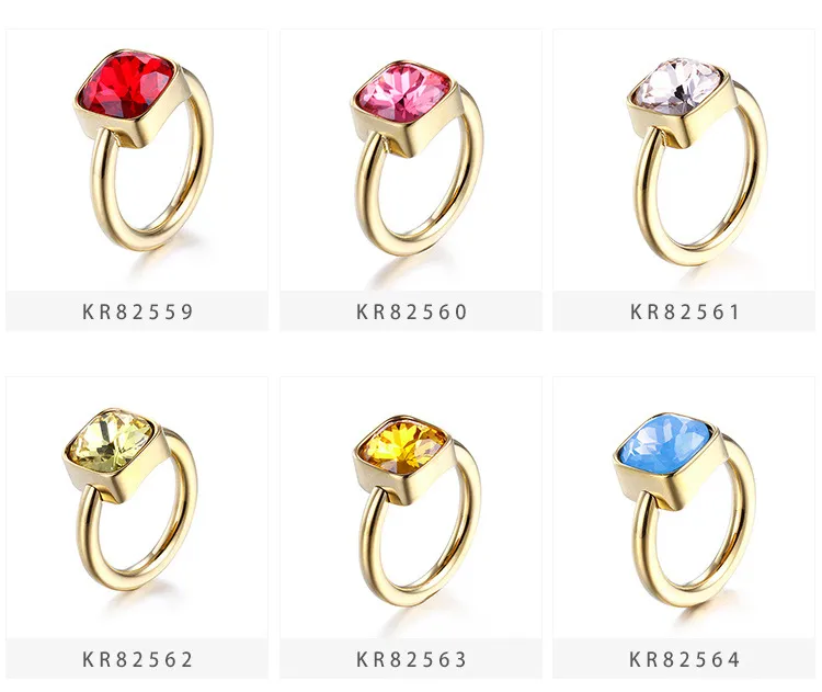 European American Fashion Multi-Color Zircon Rings - Stylish Stainless Steel Jewelry for Women Wholesale