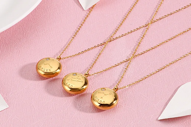 New Arrival 12 Constellation Gold Stainless Steel Guardian Necklace Gift Girlfriend Wholesale