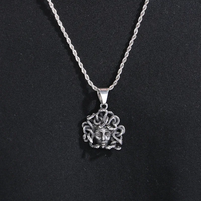 Men's Stainless Steel Cast Snake Pendant Necklace Punk Style Jewelry