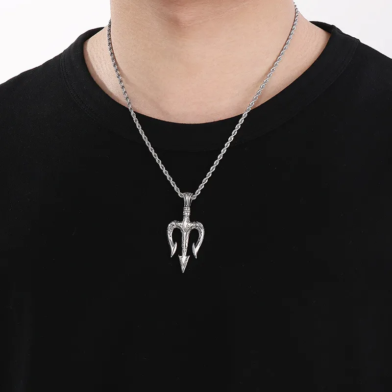 Nordic Mythology Horus Eye Cross Retro Viking Sea King Trident Stainless Steel Pendant
