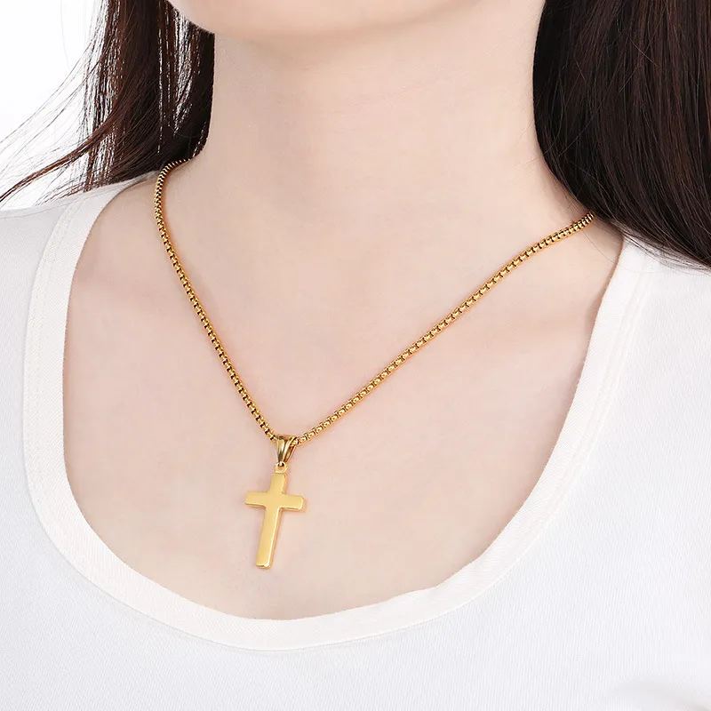 Trendy Minimalist Multi-Size Polished Cross Pendant Hiphop Punk Stainless Steel Jewelry Wholesale