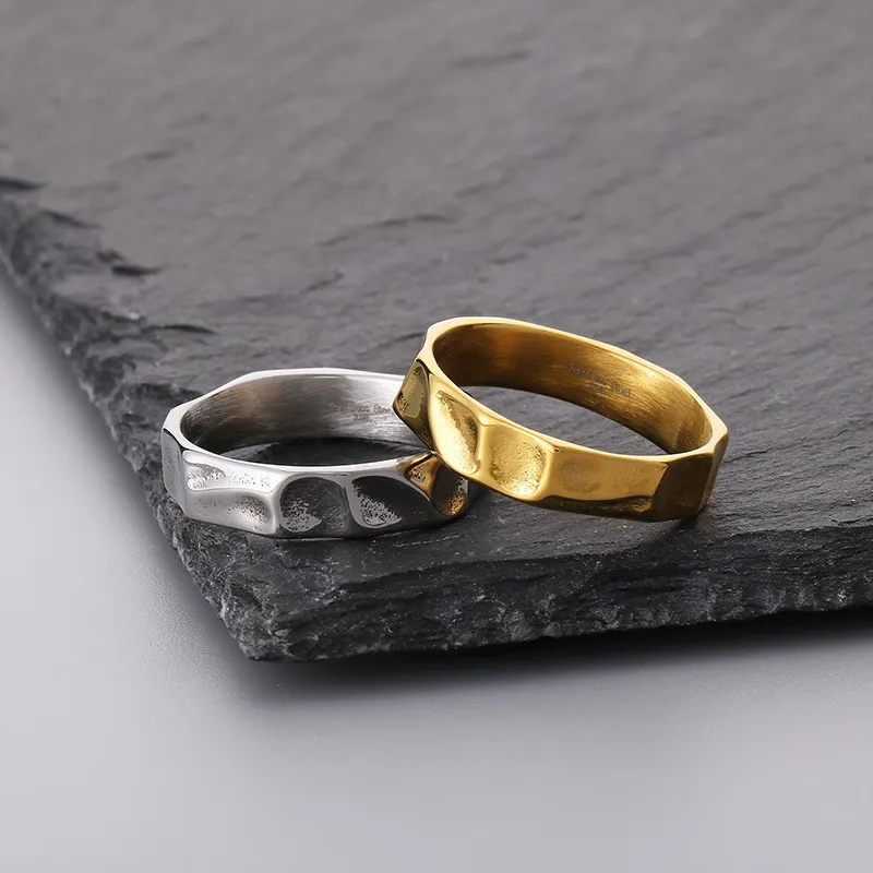 Design Sense Ring Ins Cool Style Personalized Irregular Texture Stainless Steel Niche Ring Jewelry