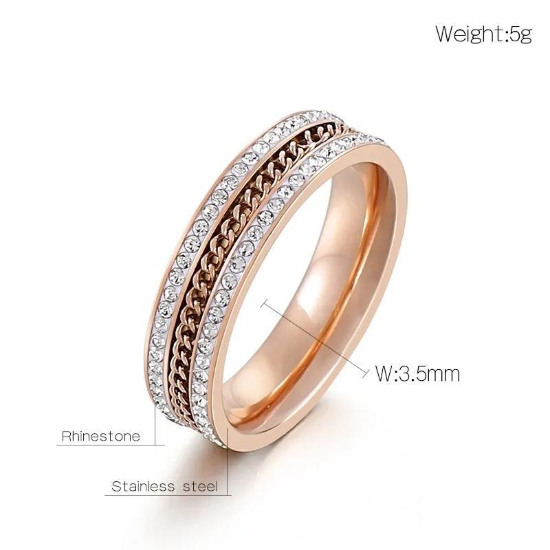 Minimalist Stainless Steel Full Rhinestone Rings Double Row Diamond-Embedded Index Finger Rings