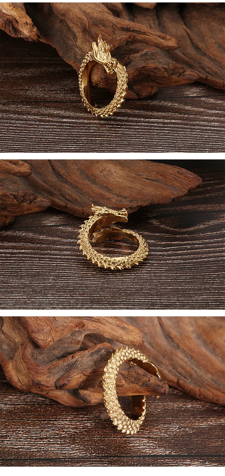 Vintage Ethnic Dragon Jewelry Wholesale: Stainless Steel Imposing Dragon Head Ring, European and American Men's Open-End Finger Ring