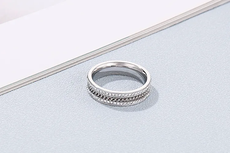Minimalist Stainless Steel Full Rhinestone Rings Double Row Diamond-Embedded Index Finger Rings
