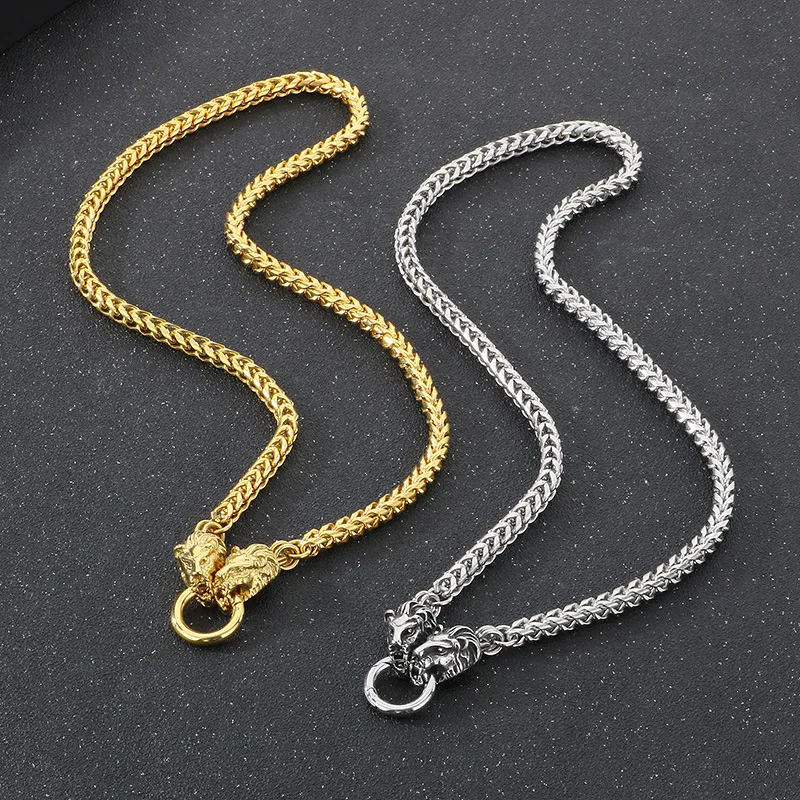 Stainless Steel Cast Dragon Head Snake Head Skull Lion Head Necklace Punk Style Jewelry
