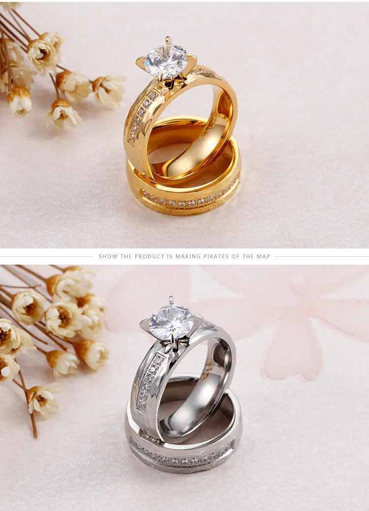 Couple's Micro-Pave Diamond Hammered Texture Zircon Wedding Stainless Steel Ring Wholesale Jewelry