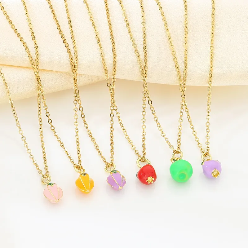 Trendy Dopamine Fruit Necklace Oil-Dripping Mangosteen Star Pendant Stainless Steel Jewelry Wholesale