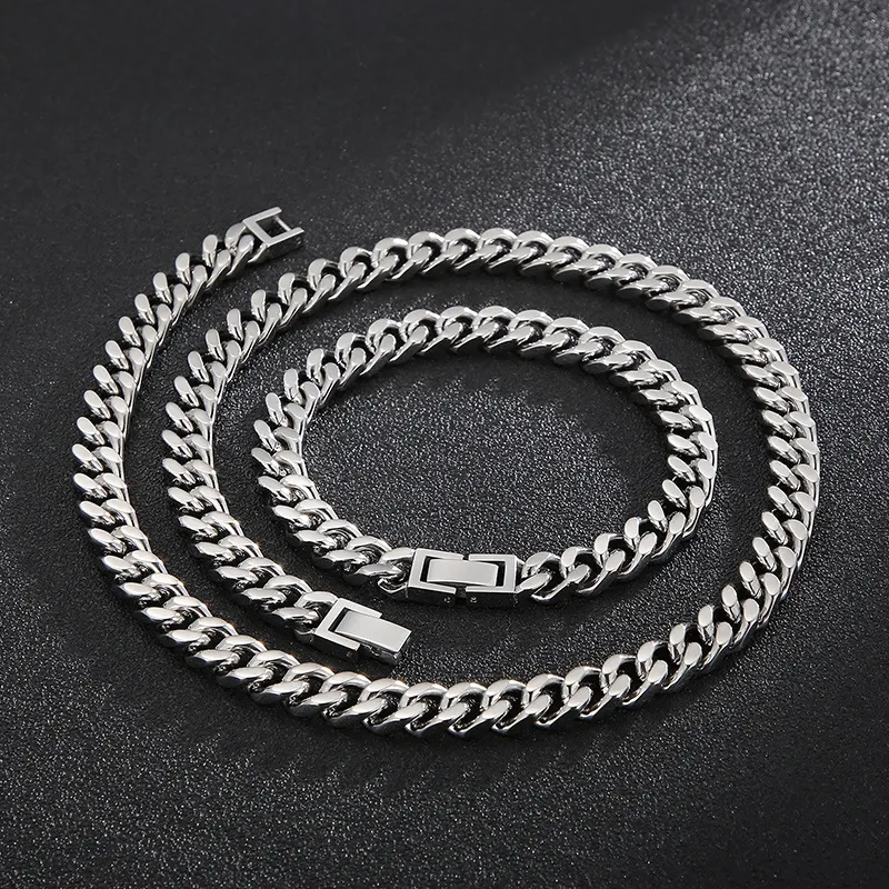 Electroplating Multi-Color Four Sided Ground Whip Chain Necklace Stainless Steel Men's Jewelry