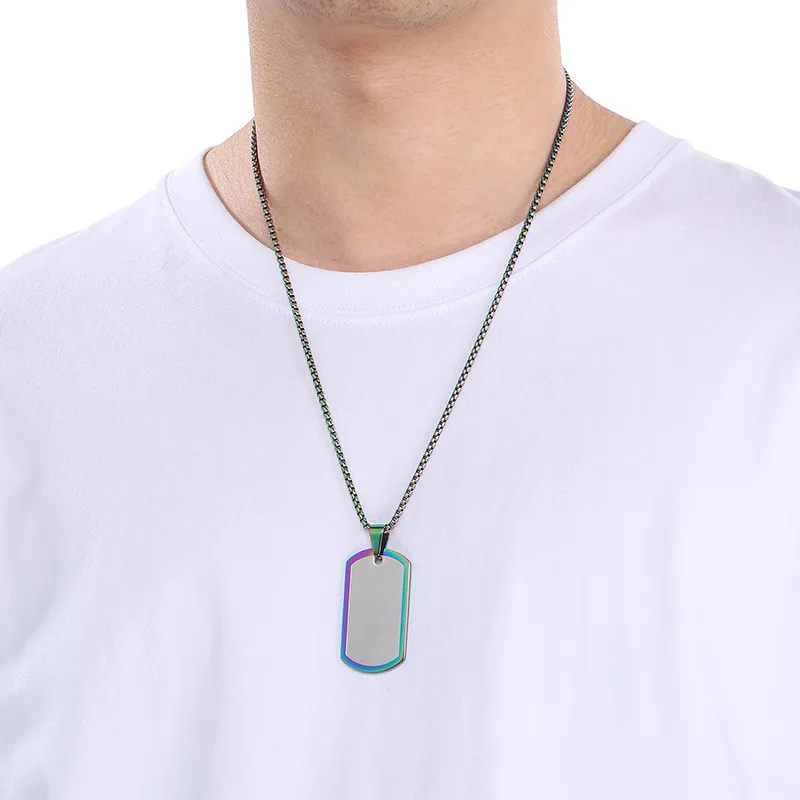 European and American Stainless Steel Creative Colorful Military Plaque Engravable Smooth Plaque Mirror Pendant Necklace