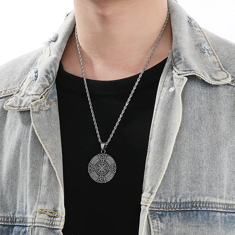 Vintage Nordic Celtic Jewelry Viking Warrior Sword Shield Stainless Steel Men's Pendant