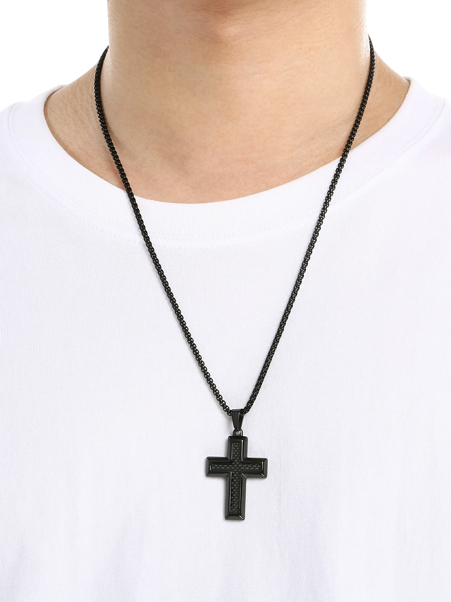 Trendy Jewelry Stainless Steel Creative Cross Pendant with Engravable Words and Chain Matching