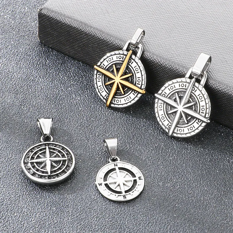 Trendy Compass Compass Circular Accessory Punk Style Retro Coin Compass Stainless Steel Men's Pendant