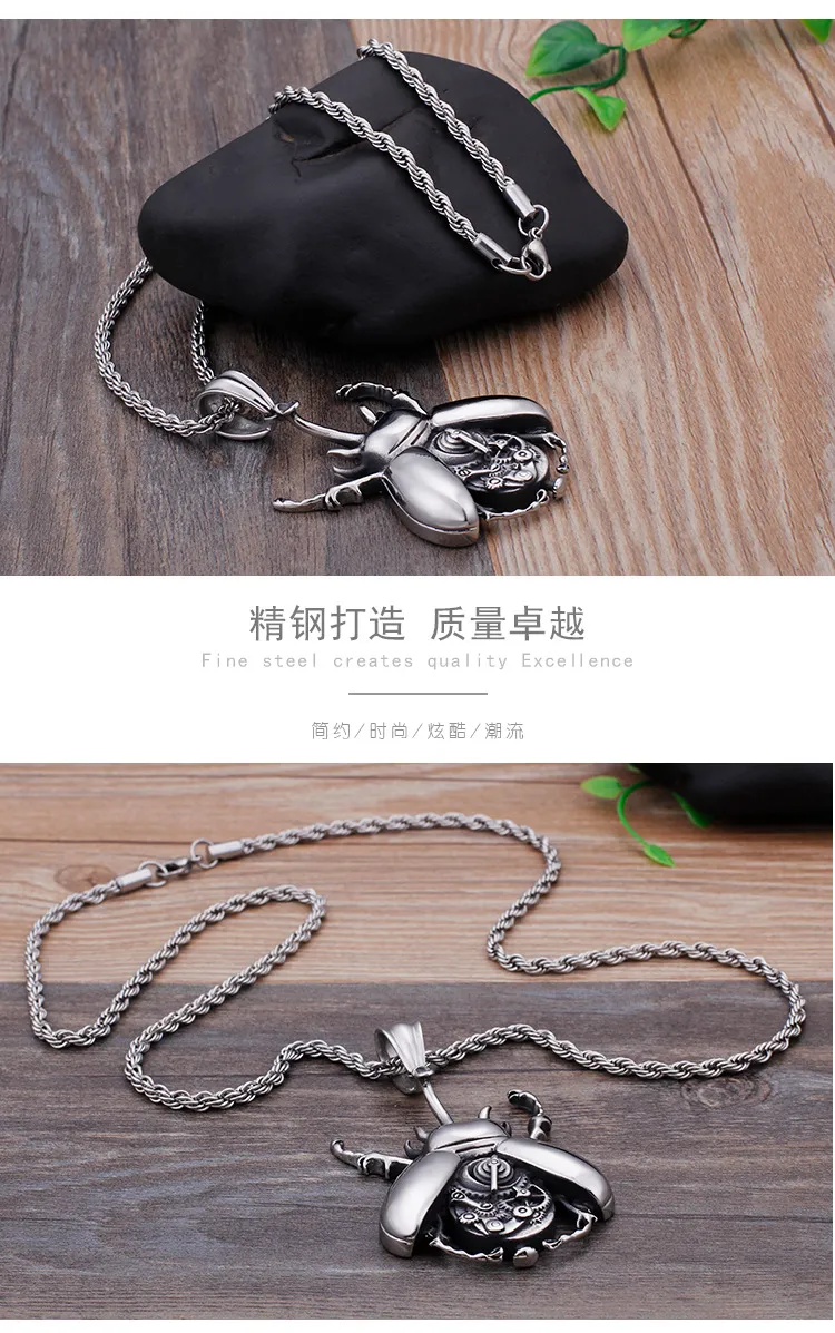European and American Stainless Steel Men's Mechanical Gear Beetle Pendant, Cross-Border Amazon Direct Sales Necklace