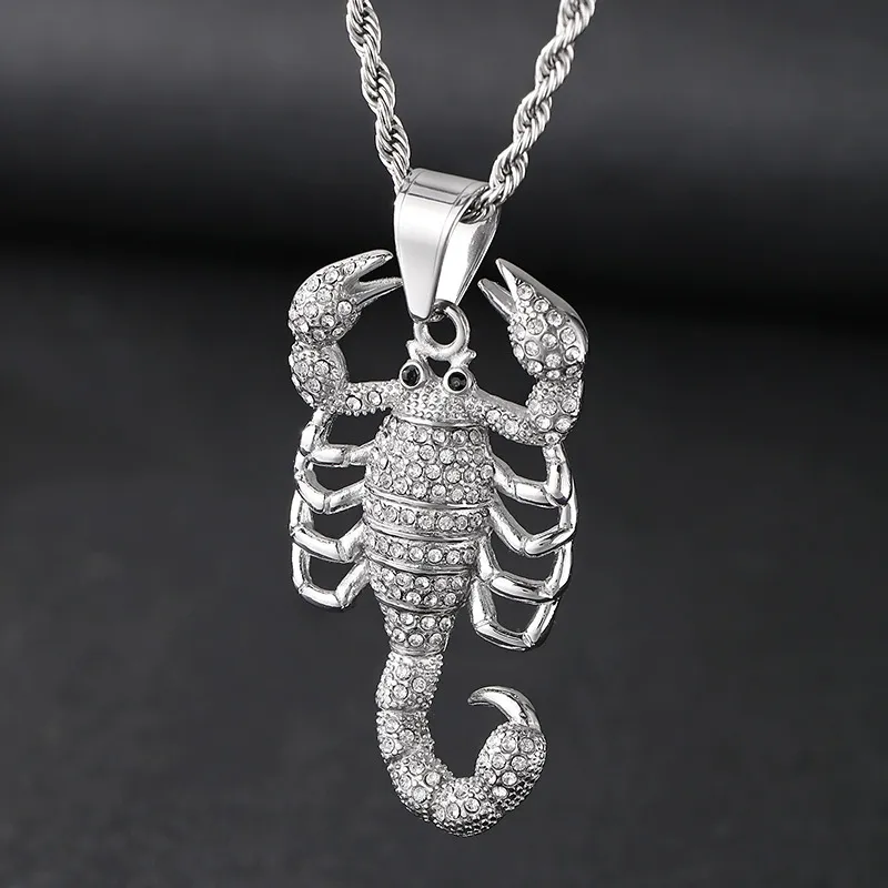 Kalen Jewelry Fashion Necklace, Hip-Hop Style, Studded with Diamonds, Featuring an Animal Scorpion King Design, Stainless Steel Men's Pendant Necklace