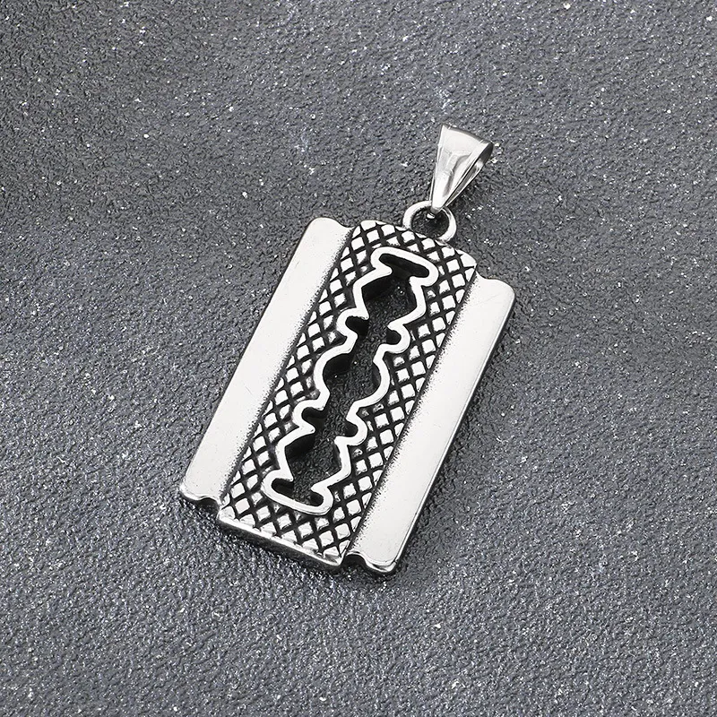 Retro Trendy Unique Rhombus Pattern Razors Stainless Steel Men's Pendant