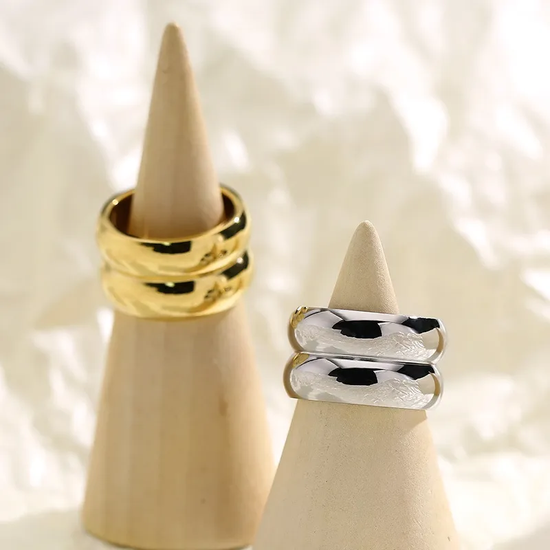 Retro Double-Circle Smooth Minimalist High-End Stainless Steel Ring for Women