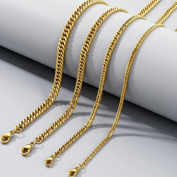 Trendy Cuban Necklace Stainless Steel Whip Chain Double Buckle Jewelry Chain