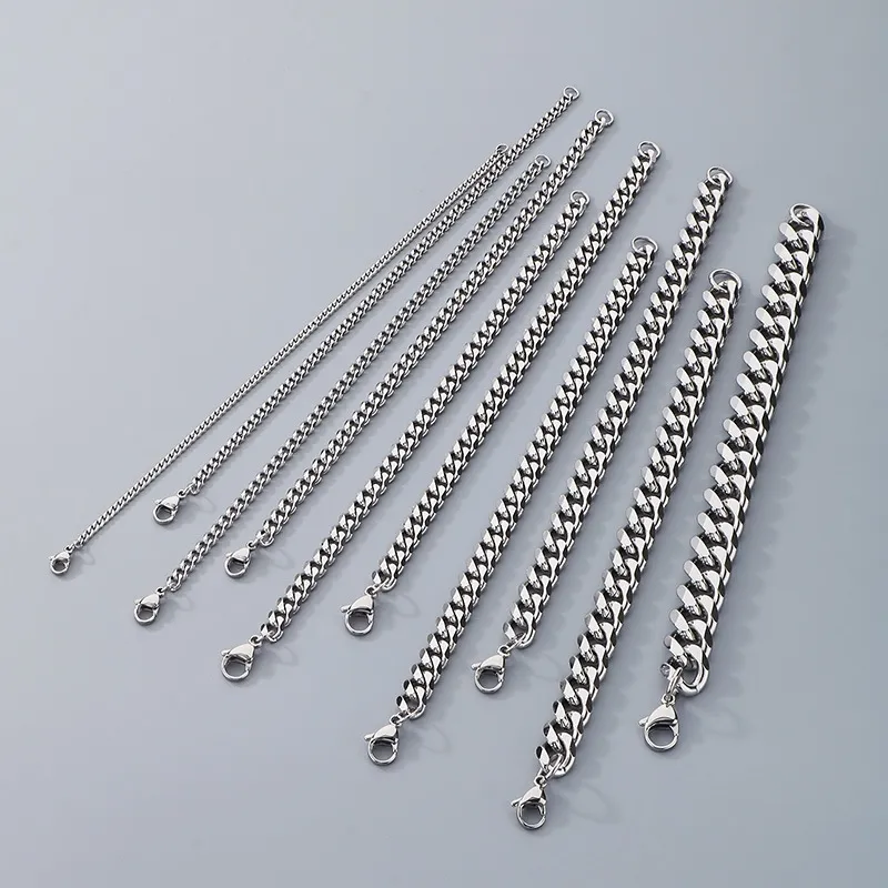 Fashion Hiphop Stainless Steel Six-Sided Polished Cuban Link Chain Bracelet Multi-Color Wholesale