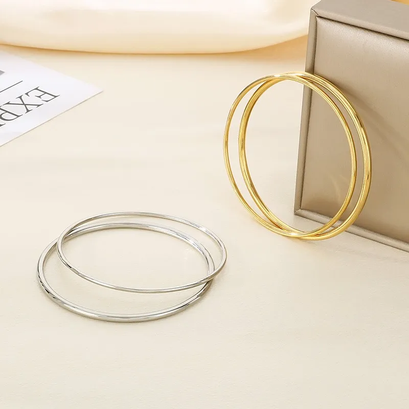 European American Fashion Polished Round Wire Stainless Steel Bracelet DIY Stackable Bangle