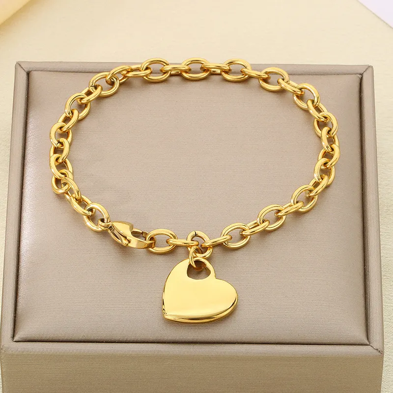 Fashion Ins Heart Pendant O-Chain Bracelet Personalized Minimalist Love Stainless Steel Bracelet