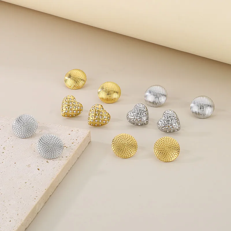 High-End Embossed Stainless Steel Earrings with Gold Accents