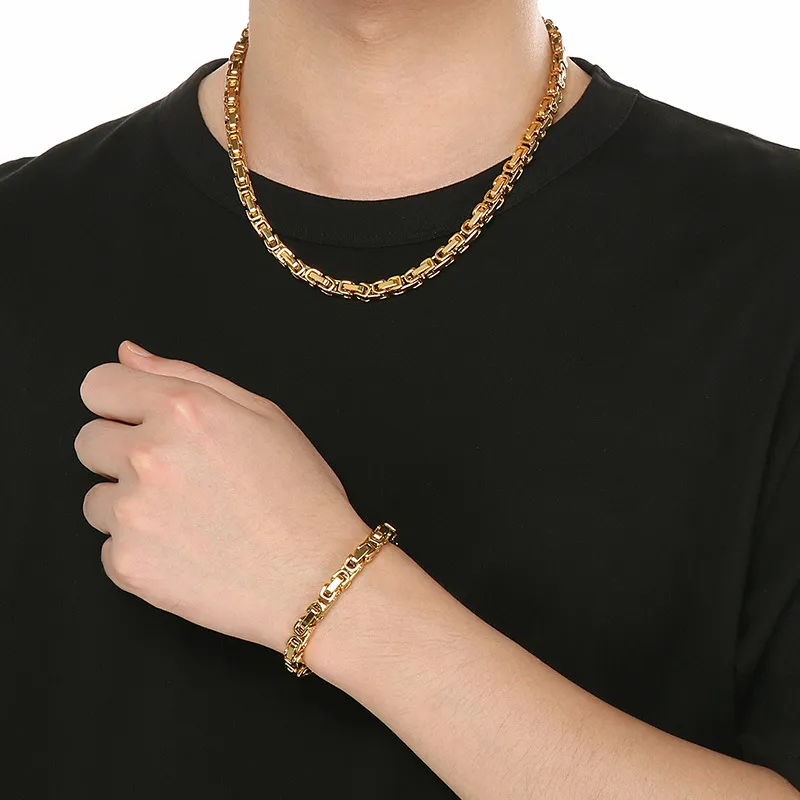 Stainless Steel Fashion Chain Bracelet Necklace Jewelry Set