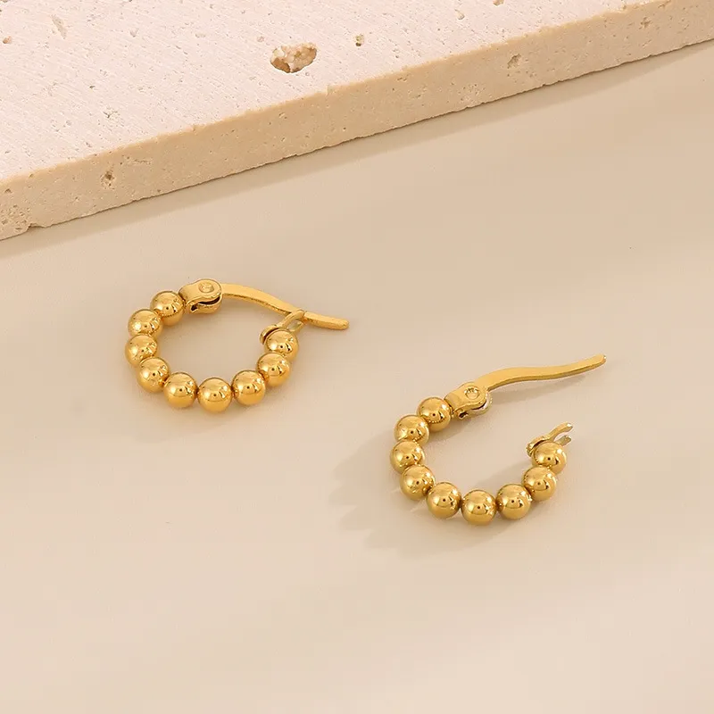 Fashion Geometric Beaded Earrings 18K Gold-Plated Smooth Surface Ear Buckles Minimalist Wholesale