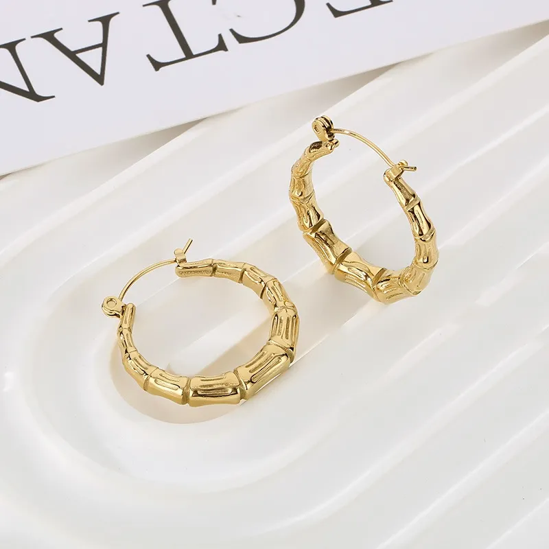 Fashion Minimalist Stainless Steel Earrings U-Shaped Bamboo Joint Hoops Personalized Jewelry Women