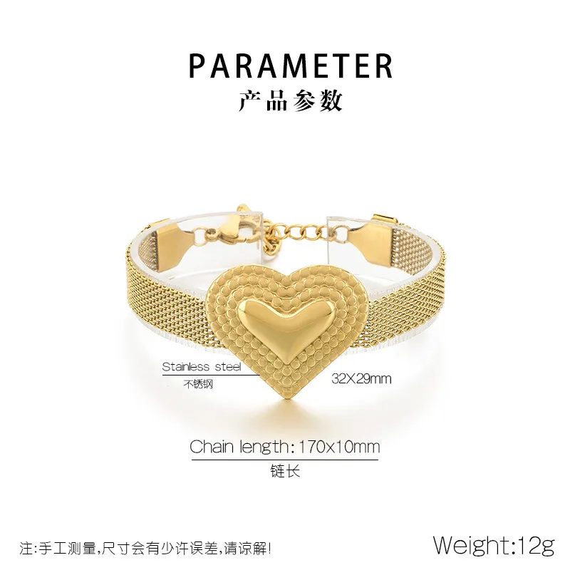 Fashion and High-End Stainless Steel Mesh Heart-Shaped Bracelet&Necklace Set Accessories Wholesale